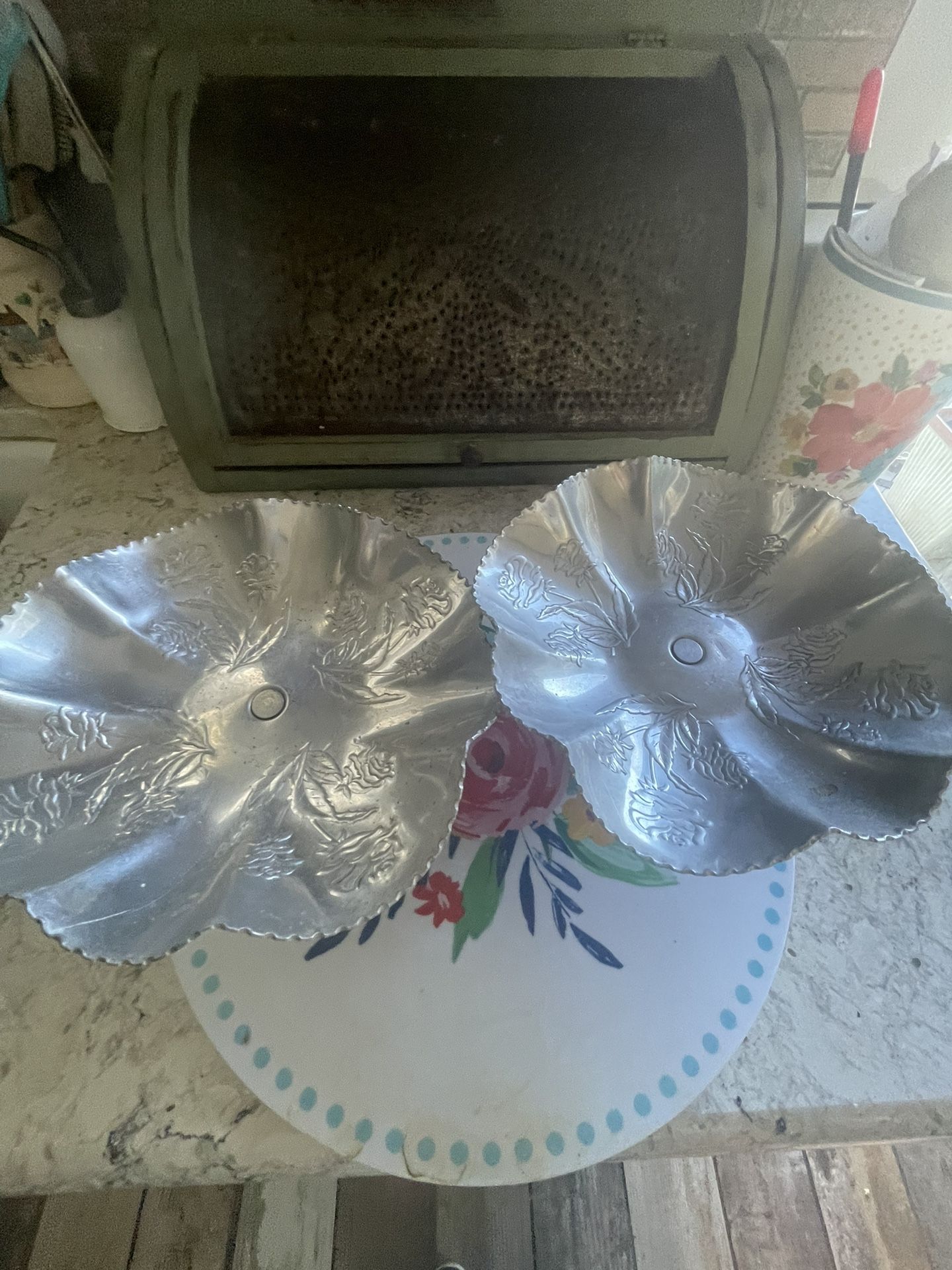 2- Thames Japan Vintage Aluminum Pedestal Dish
