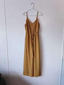 Ambiance Mustard Yellow Striped V‑Neck Jumpsuit Wide Leg Sz. Small