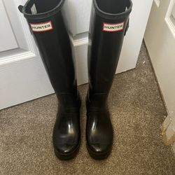 Womens Hunter Black Knee High Rain Boots