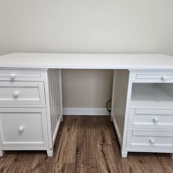 Pottery Barn White Wood Desk With Drawers 59.5x24.5x30.5