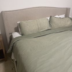 Beige Upholstered King Size Headboard And Bed frame 