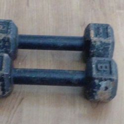 Set Of Two Black Metal 8 Lb Dumbbell Weights