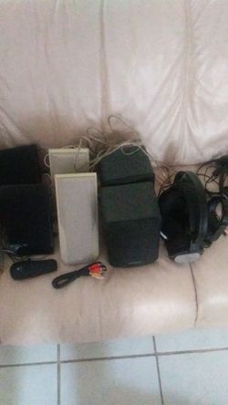 Advent 390PL subwoofer and speakers. Includes other speakers in the bundle and headsets...