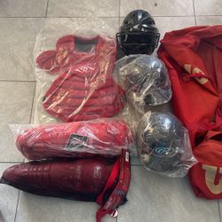 Catcher 7-9 Gear With Two Helmets Brand New Never Worn 