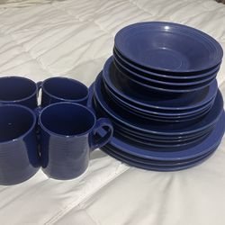 Ikea Blue stoneware dinner set service for 4