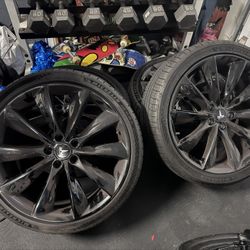 21” Tesla Model S Turbine Gloss Black Wheels Rims Michelin Tires TPMS OEM