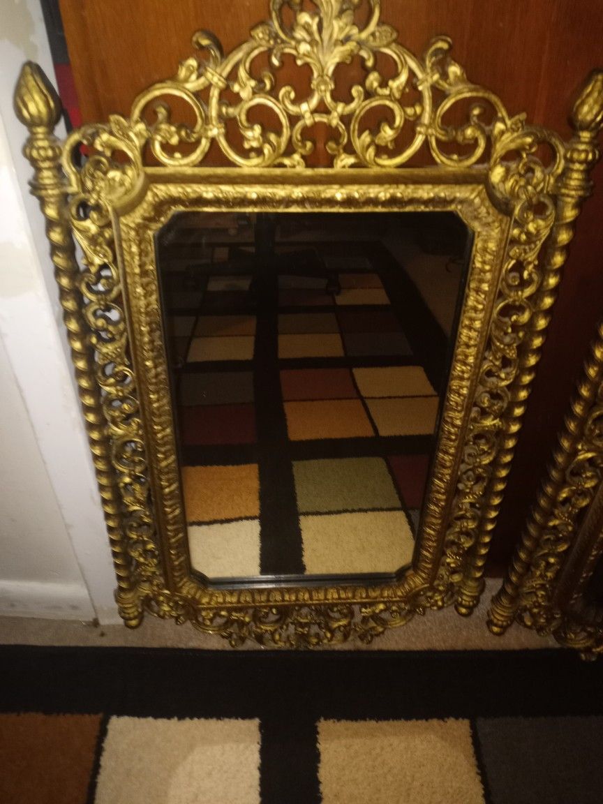 Pair Of Gold Hollywood Regency Wall Mirrors