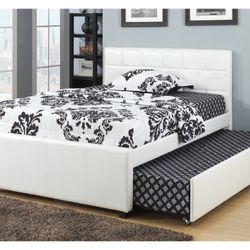 White Full Bed Frame With Trundle (Free Delivery)