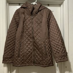 New With Tags!!! Calvin Klein Quilted Jacket With Hood Brown Color Size Women Medium 