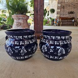 Talavera Blue Clay Pots, Planters,Plants, Pottery $55 cada uno.