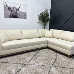 Tufted White Sectional Couch 