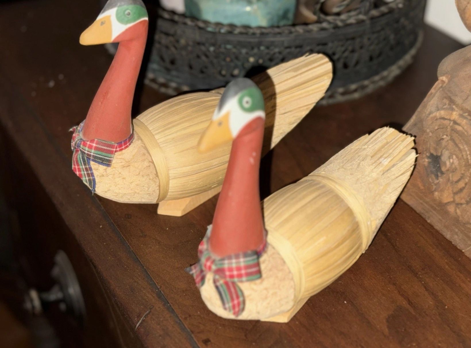 Pair of Handcrafted Seagrass Ducks