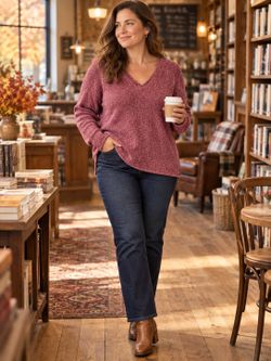 Columbia Dusty Rose Boucle V-Neck Sweater Women's XL