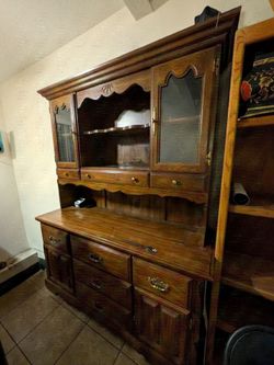 Wood China Cabinet Hutch with Glass Doors