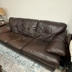 Leather Sofa, 2 Oversized Chairs & Ottoman