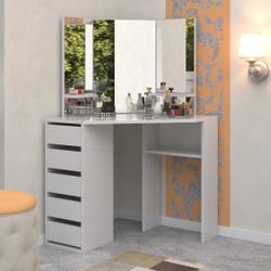 White Vanity Makeup Desk with 5 Drawers