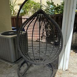 Brown Egg Chair With 3 New Red Seat Cushions