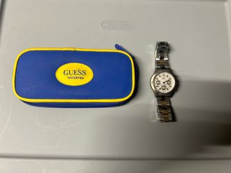 Vintage Guess Waterpro Men’s Watch 50M Silver Tone Stainless Band Luminous Hands NO BATTERY