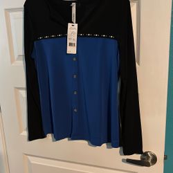 Black In Royal Blue Button-Down, Long Sleeve Blouse