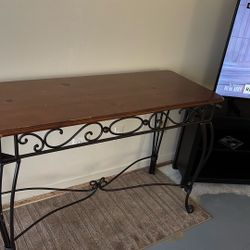Wood Top Table On Iron Legs