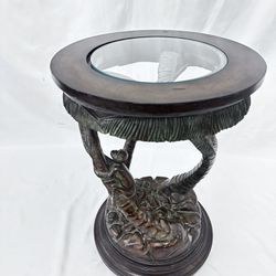 1980s Palm Tree and Monkey Guilded Carved Side Table