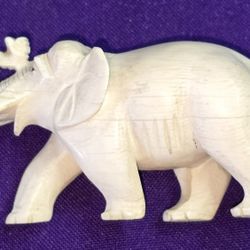 Vintage Hand-Carved Ivory Resin  Elephant Figurine, Trunk Up For Luck L3F099