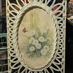 Daisies And Butterfly Art With Frame