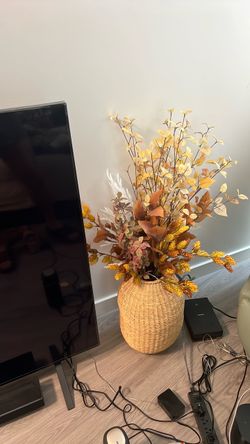 Beautiful Boho Fall Artificial Floral Arrangement with Woven Basket