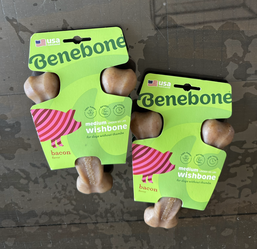 Benebone Bacon Flavor Wishbone Tough Dog Chew Toy, Medium