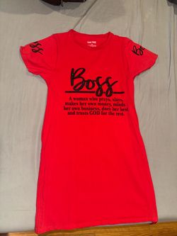 Red Boss Graphic T-Shirt Dress