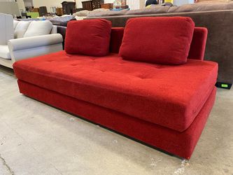 Modern Crimson Chenille Low Sofa with Tufted Seat