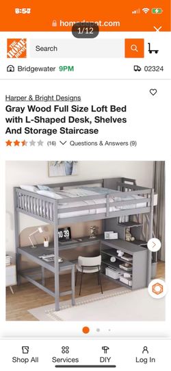 Harper & Bright Full Size Loft Bed With Shelves, Desk & Stairs