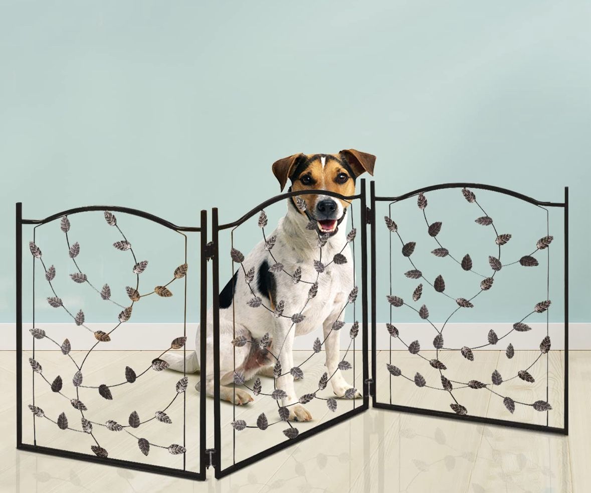 Bundaloo Freestanding Metal Folding Pet Gate | Large Portable Panels for Dog & Cat Security | Foldable Enclosure Gates for Puppies | Indoor & Outdoor
