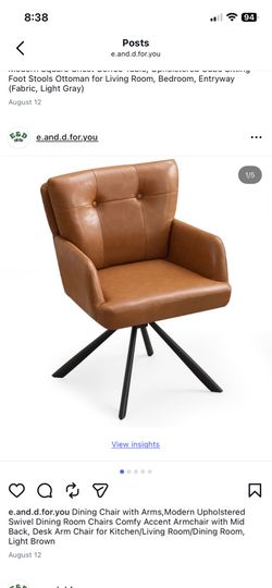 Dining Chair with Arms,Modern Upholstered Swivel Dining Room Chairs Comfy Accent Armchair with Mid Back, Desk Arm Chair for Kitchen/Living Room/Dining
