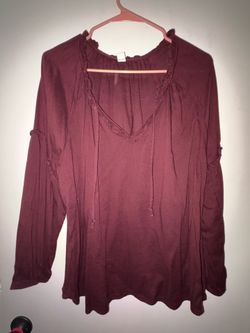 Old Navy Women’s Burgundy Boho Peasant Blouse Long Sleeve Size Large