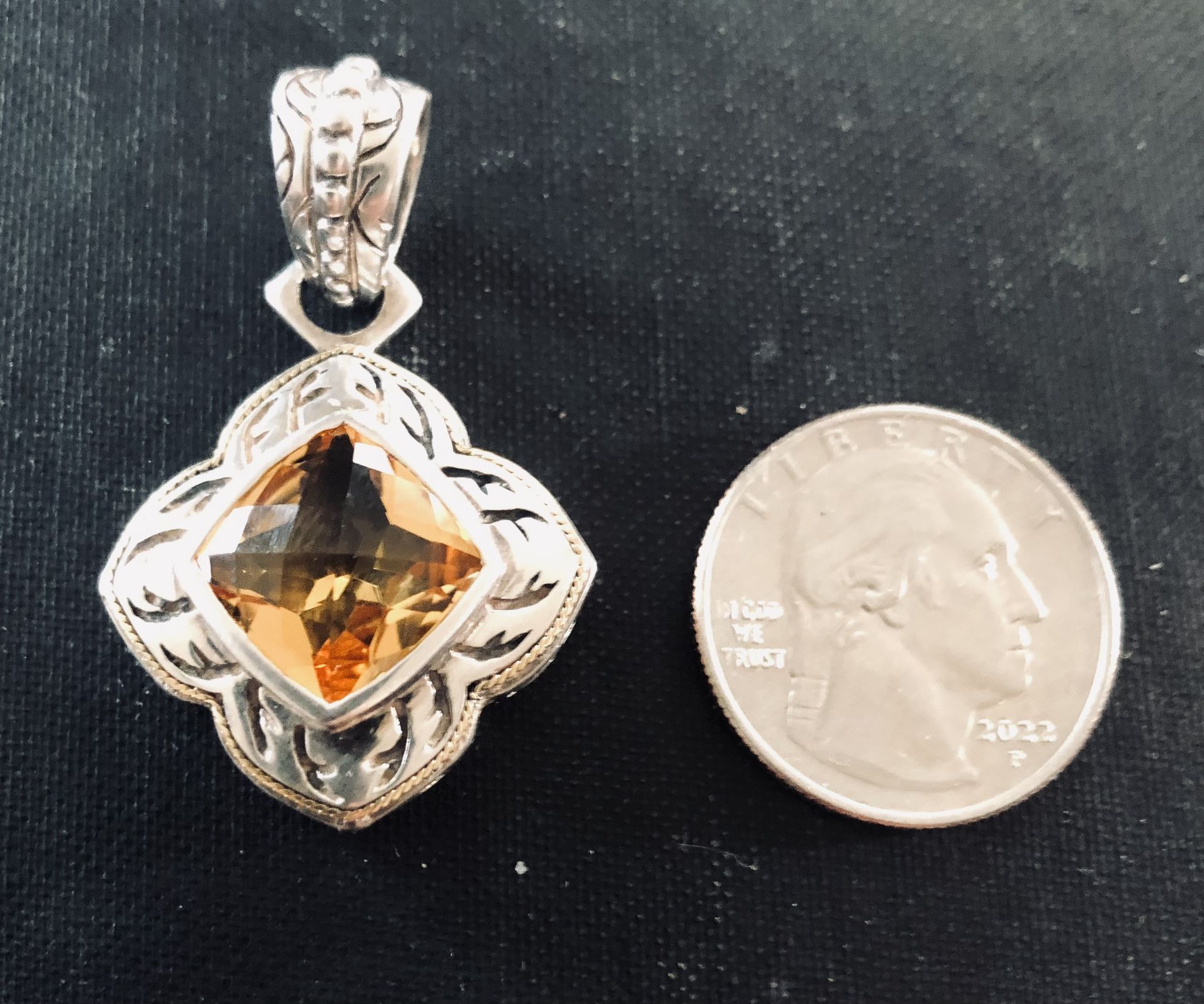 Beautiful Sterling Silver Citrine Stone Pendant/Charm-Looks like a cross in the middle.