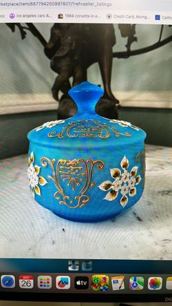 Antique Bohemian Blue Art Glass Lidded Jar