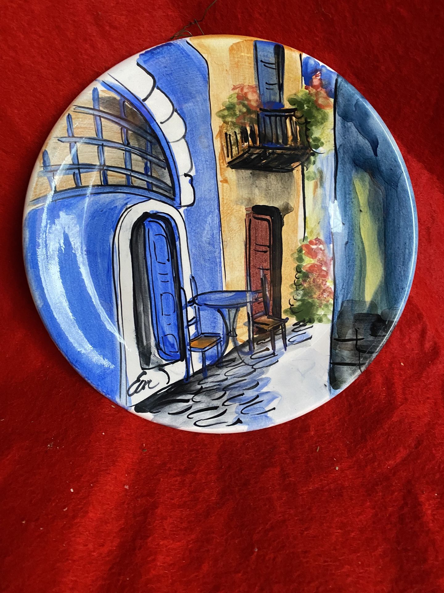 7.5 Inch Handmade Hand Painted Blue Ceramic Wall Hanging Plate Imported From Greece