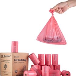 Go BioHome Compostable Pet Waste Bags | 26 Rolls/390 Count,Cornstarch Based | Extra Thicker, Leak Proof, Unscented |  (270-Pink +120-pink)