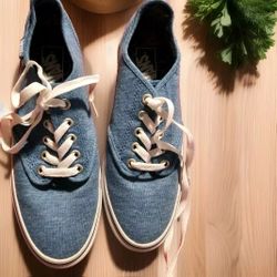 Vans Women's Sneakers Sz 7 Blue Canvas Athletic Skateboarding Shoes 