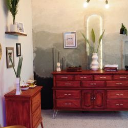 	Dual USB / Outlet Ports ! Vintage Dresser in Deep Cherry Mahogany, Statement Storage Piece