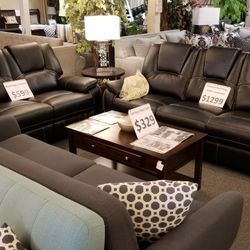 Brand New Black Leather Manual Reclining Sofa + Loveseat 2PCs Set