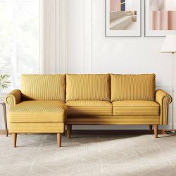 ovios 81.5" L-Shape Sofa Couch with Chaise, Minimalist Plush Corduroy Couches with Comfy Cushions, Modern Luxury Deep Seat Cloud Sofas for Living Room