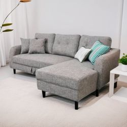 Light Gray Modern Belagio 89” Sleeper Sectional Sofa with RAF Chaise by Moe’s Home Collection