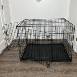 Double Door Folding Wire Dog Crate with Divider Panel - 42"L x 28"W x 30"H - Dog Cage    