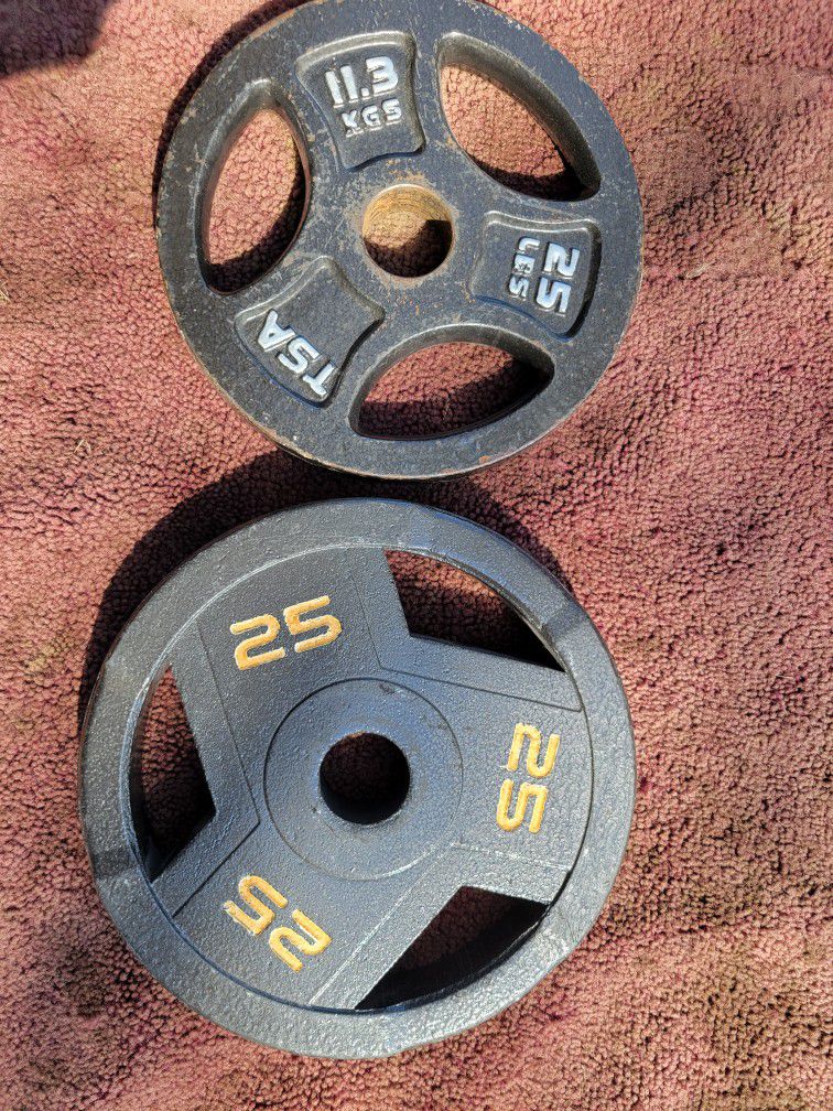 2" HOLE OLYMPIC 25LB PLATES 
MIXED BRANDS
7111.S WESTERN WALGREENS 
$35. CASH ONLY AS IS 