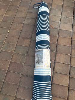 Allen + Roth 9 ft Patio Umbrella Navy Stripe