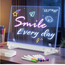 Brand New LED Note Board with Colors, 13.7"x10" Lumiboard LED Drawing Board, 4 Modes & 7 Colors Acrylic Dry Erase Board with Light, Stand and 7 Marker