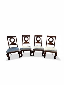 Ornate Vintage Carved Wood Dining Chairs – Set of 4