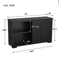 Buffet Sideboard with Sliding Door and Adjustable Shelf Stackable Cabinets Wooden Console Table Kitchen Dining Room Storage Cupboard, Black 610951